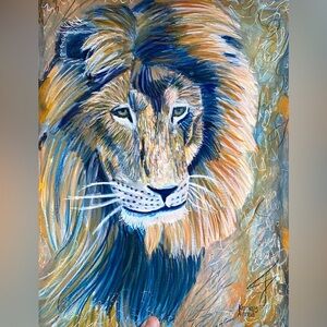 Original Art Lion Animal Painting On Paper Size 11”x14” Artwork